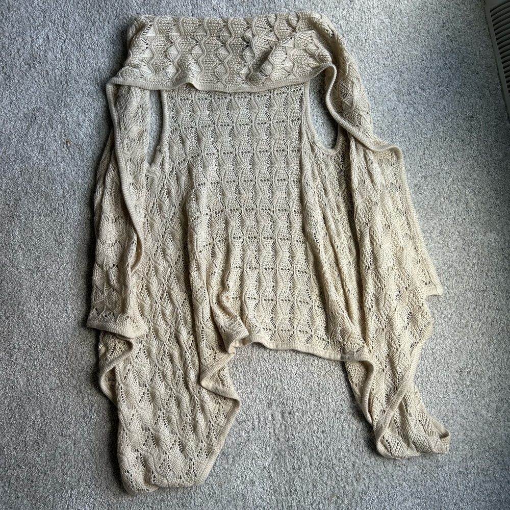 Forever 21 Cream Open Knit Crochet Cardigan Boho Layering